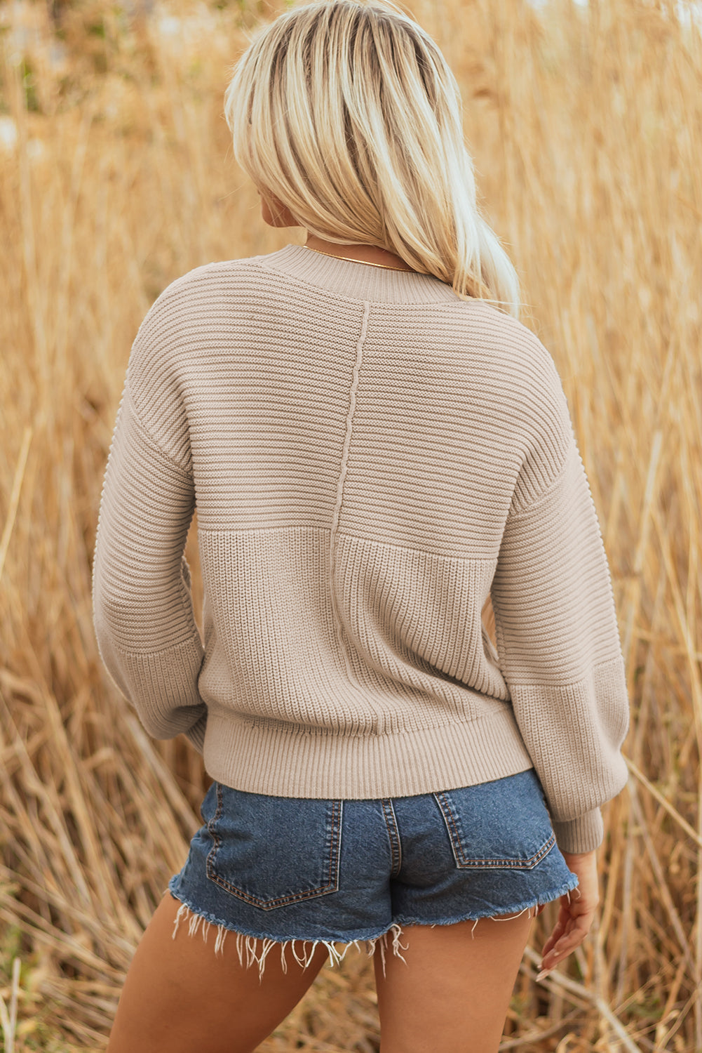 Threaded Pear Delaney Texture Knitted Puff Sleeve Sweater