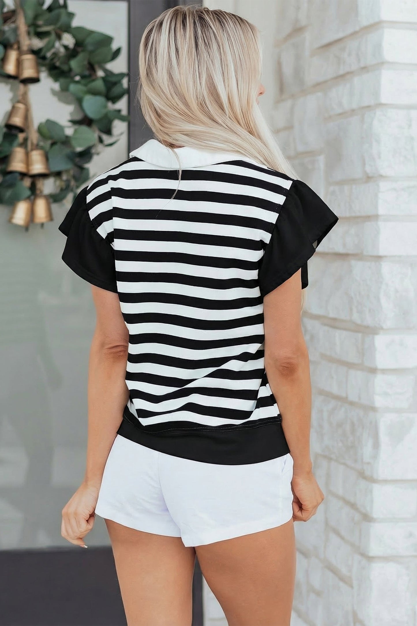 Threaded Pear Lilith Ruffled Short Sleeve Blouse