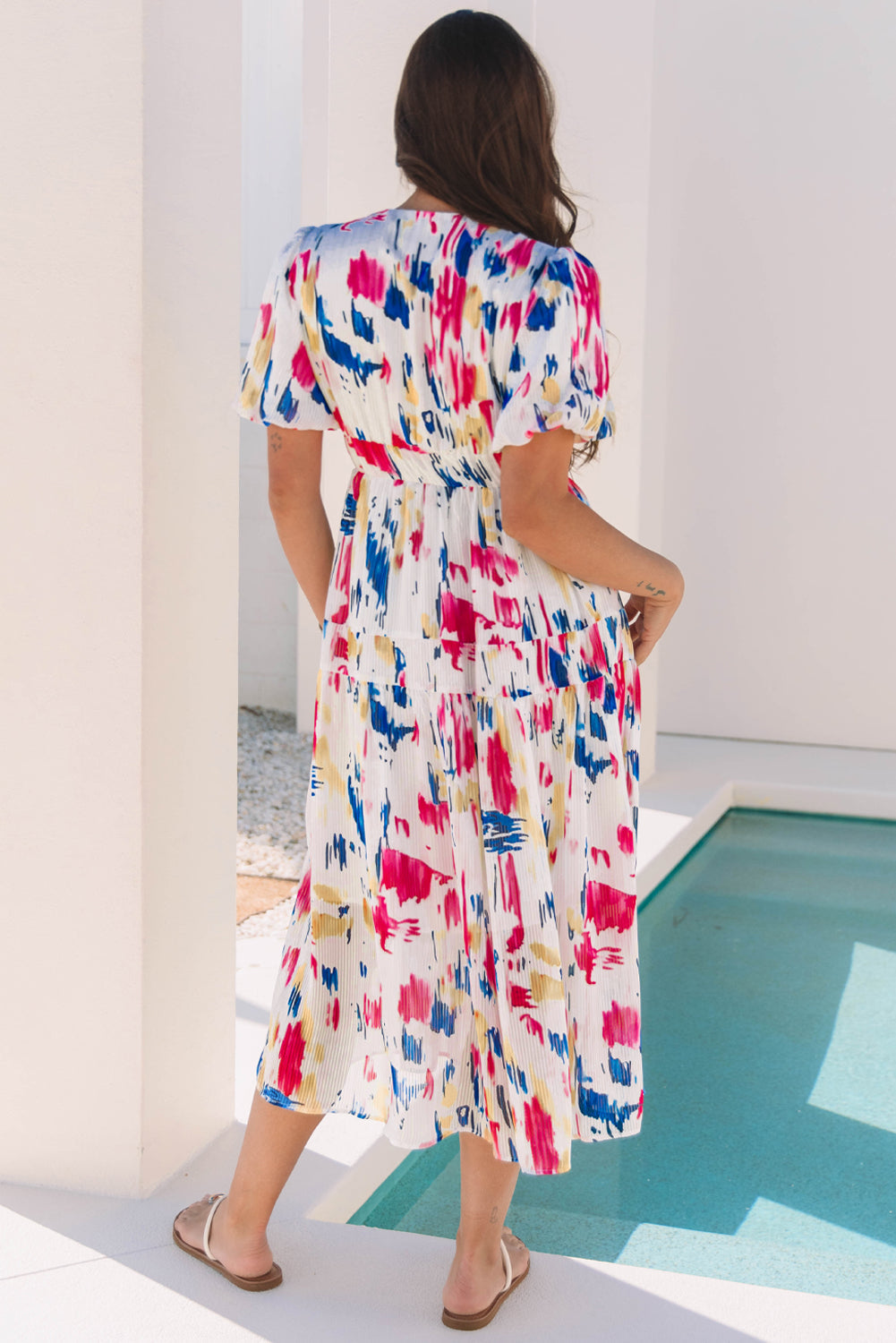 Threaded Pear Nyomi Short Puff Sleeve Tiered Maxi Dress