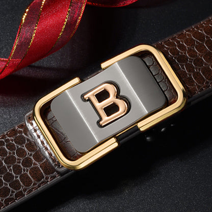 Men’s Automatic Buckle Genuine Leather Belt | High-Sense Professional Waistband for Young & Middle-Aged | Trendy Minimalist Executive Belt | Luxury-Label Statuesque Men’s Accessory | 2026 High-Fashion Radiant Urban Essential