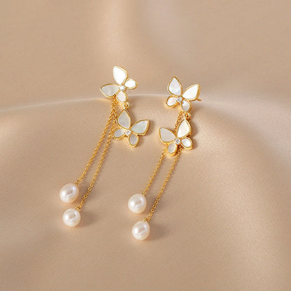 New Trendy Exquisite Sweet Butterfly Long Tassel Earrings | High-Sense Romantic Drop Earpieces | Trendy Minimalist Butterfly Tassel Jewelry | Luxury-Label Statuesque Radiant Accessory | 2026 High-Fashion Emerald-Luxe Essential