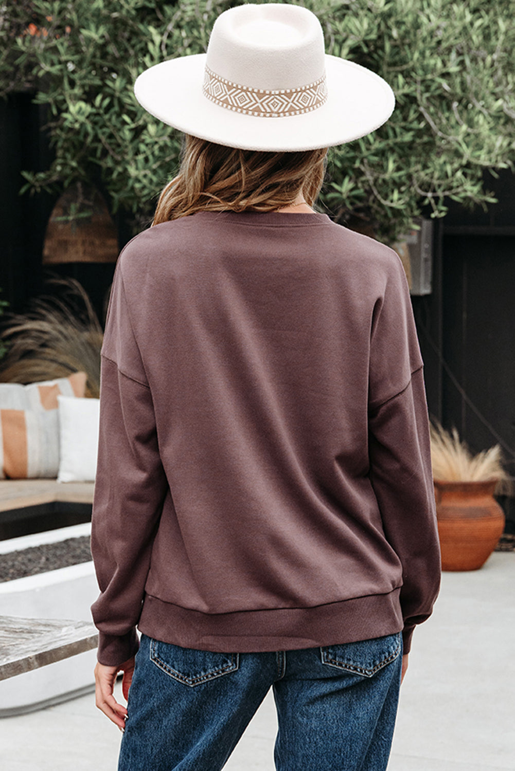 Threaded Pear Callie Terry Bow Pattern Drop Shoulder Sweatshirt