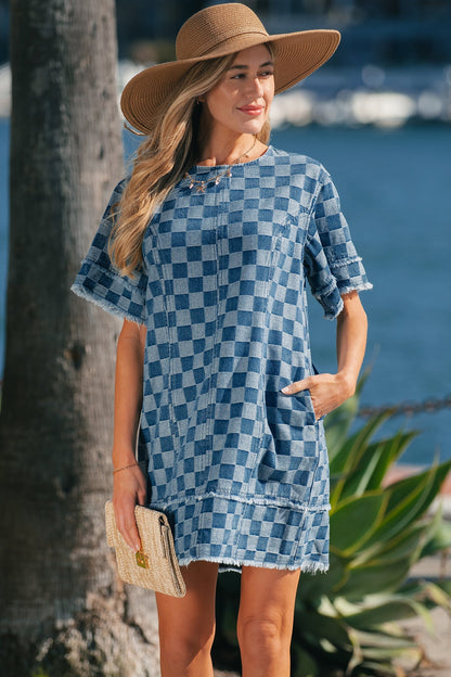 Threaded Pear Jessie Hem Checkered Mini Dress