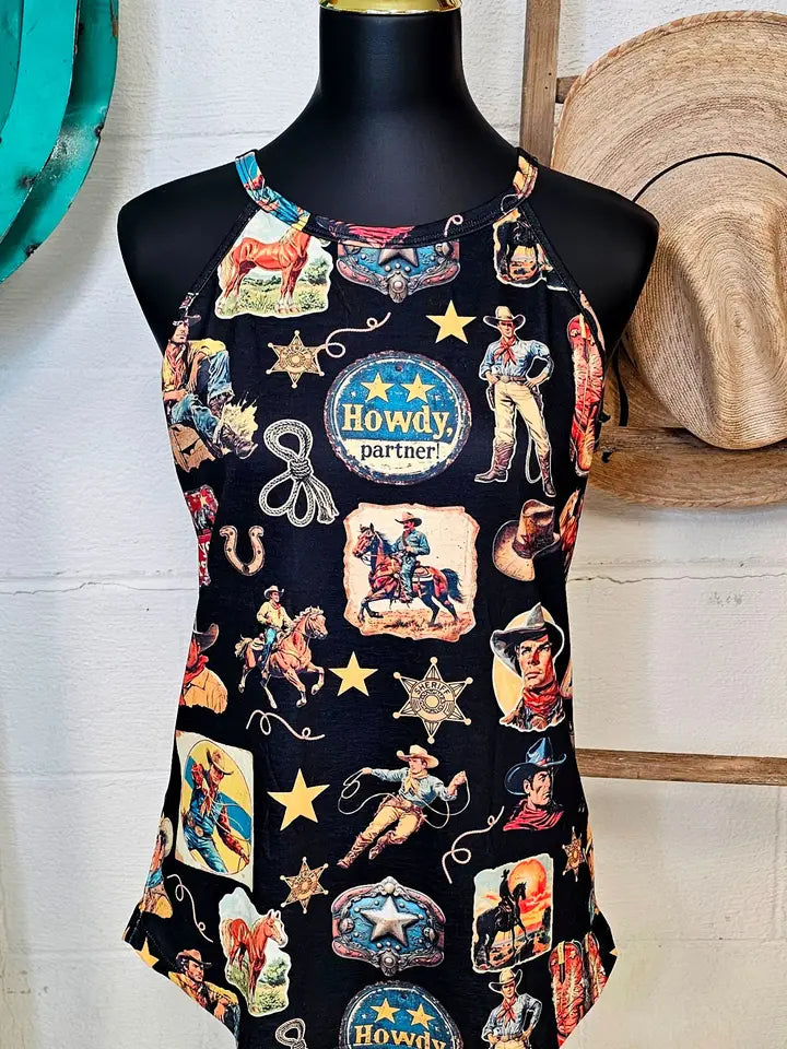 Baha Ranch Vintage Cowboy Collage Western Tank Top