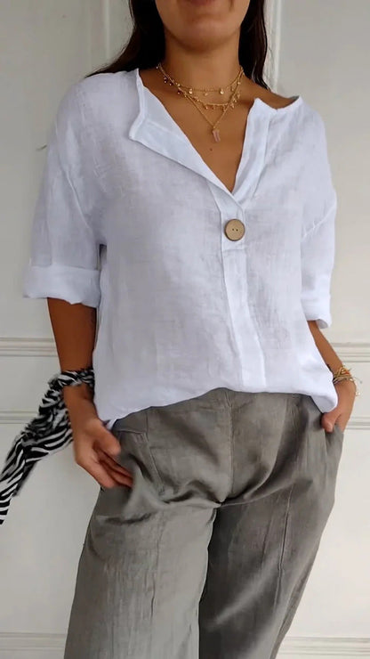 Women’s V-Neck Pullover Shirt | Casual Long-Sleeved Fashion Top | Elegant Loose-Fit Daily Blouse | Trendy Minimalist V-Neck Pullover for Ladies | 2026 High-Fashion Lightweight Autumn/Spring Top