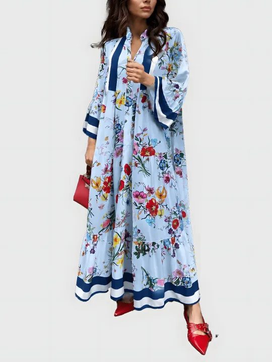 Vintage Floral Boho Long Sleeve Maxi Dress