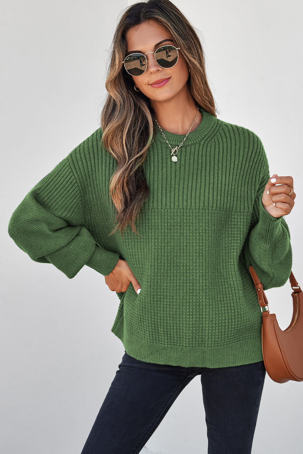 Threaded Pear Julietta Mixed Textured Knitted Sweater
