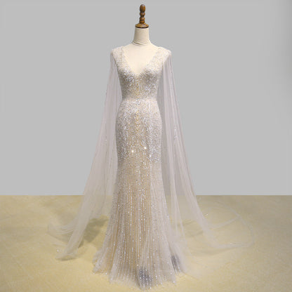 Women’s Fashionable Personalized Shawl Evening Dress | Elegant Cape-Style Formal Gown | Modern Luxury Slim-Fit Party Dress | Trendy Personalized Evening Wrap Dress | 2026 High-Fashion Gala Gown