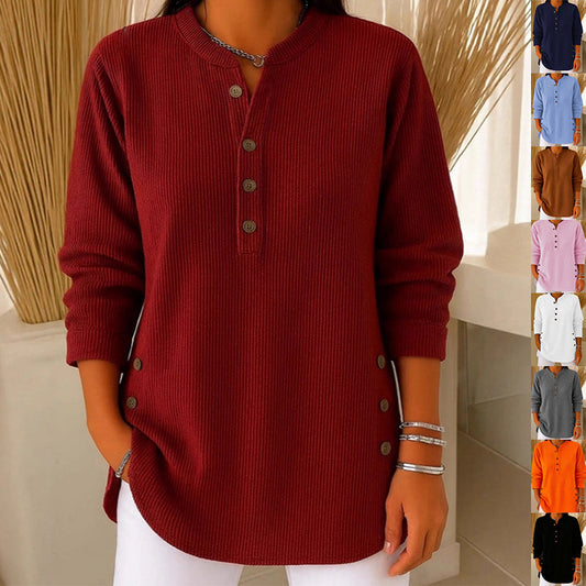 Women’s V-Neck Button-Down Sweater | Fashion Casual Solid Color Long-Sleeved Top | Elegant Knit Blouse T-Shirt for Women | Trendy Minimalist Soft-Touch Pullover | 2026 High-Fashion Lightweight Winter & Autumn Clothing