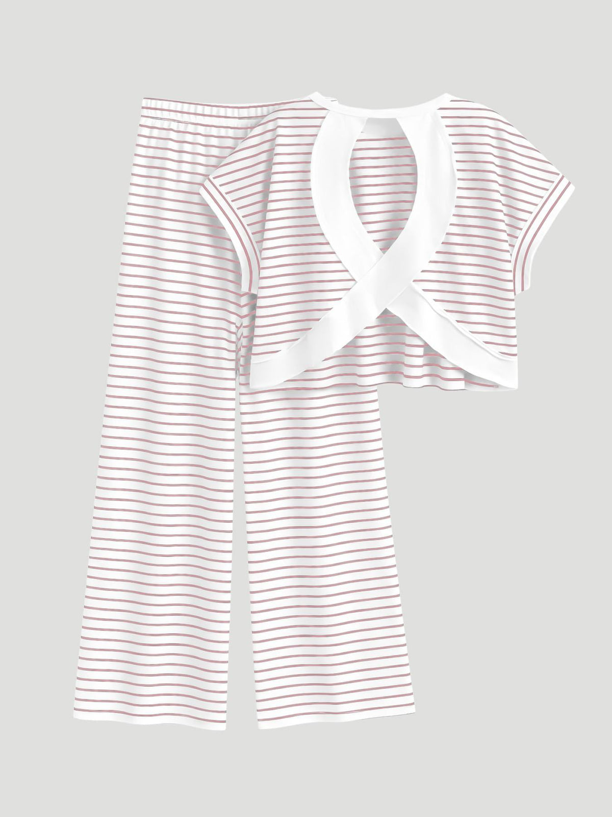 Women's Striped Cross-Back Crop Top & Wide Leg Pants Set