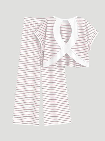 Women's Striped Cross-Back Crop Top & Wide Leg Pants Set