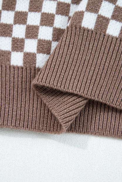 Threaded Pear Mckinley Trim Checkerboard Knit Sweater
