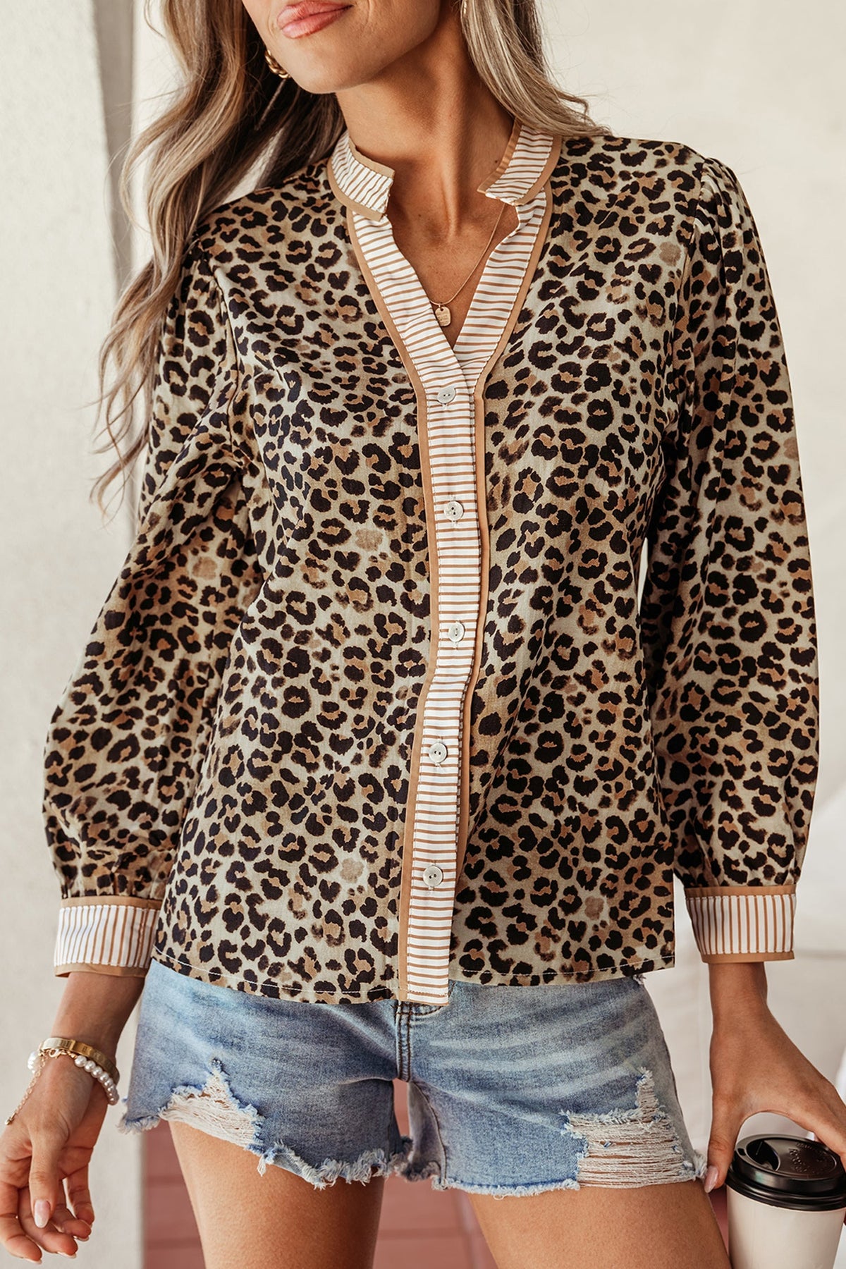 Threaded Pear Jordyn Contrast Striped Trim Shirt