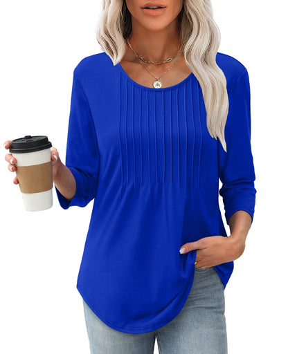 ✨Women's 3/4 Length Sleeve Crewneck Casual Pleated Tunic Tops