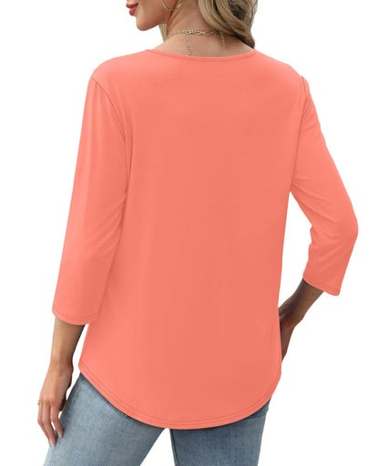 ✨Women's 3/4 Length Sleeve Crewneck Casual Pleated Tunic Tops
