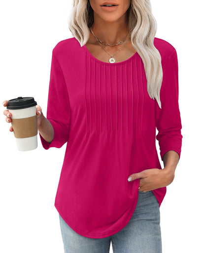 ✨Women's 3/4 Length Sleeve Crewneck Casual Pleated Tunic Tops