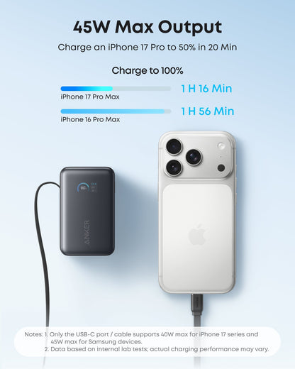 Anker Nano Power Bank (10K, 45W, Built-In Retractable USB-C Cable)