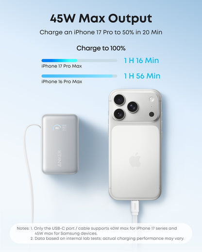 Anker Nano Power Bank (10K, 45W, Built-In Retractable USB-C Cable)