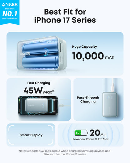 Anker Nano Power Bank (10K, 45W, Built-In Retractable USB-C Cable)