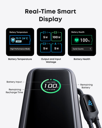 Anker Laptop Power Bank (25K, 165W, Built-In and Retractable Cables)