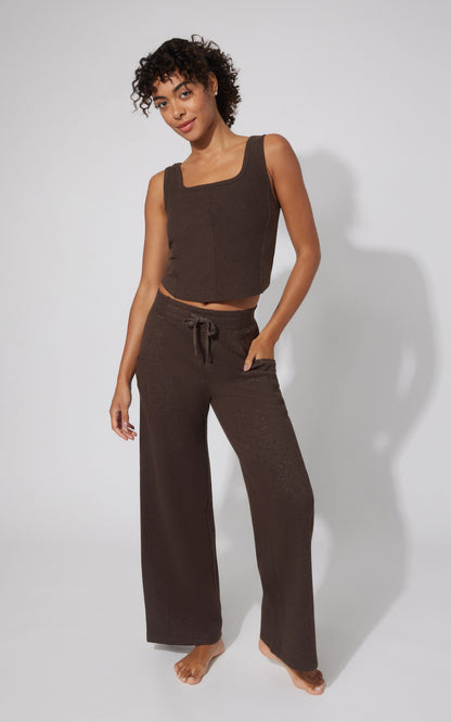 90 Degree by Reflex Terry Corset Tank & Fleece Wide Leg Pant Set