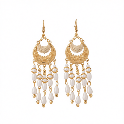 White Resin & Polyster Goldtone Tassel Drop Earrings