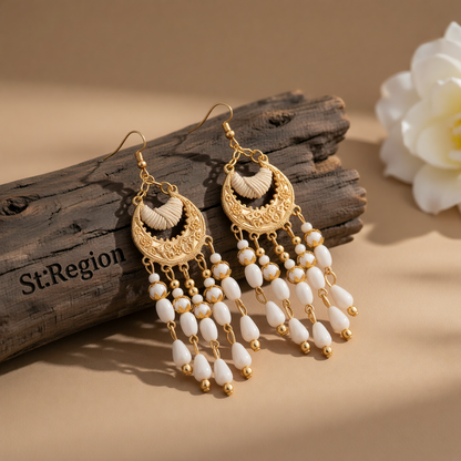 White Resin & Polyster Goldtone Tassel Drop Earrings