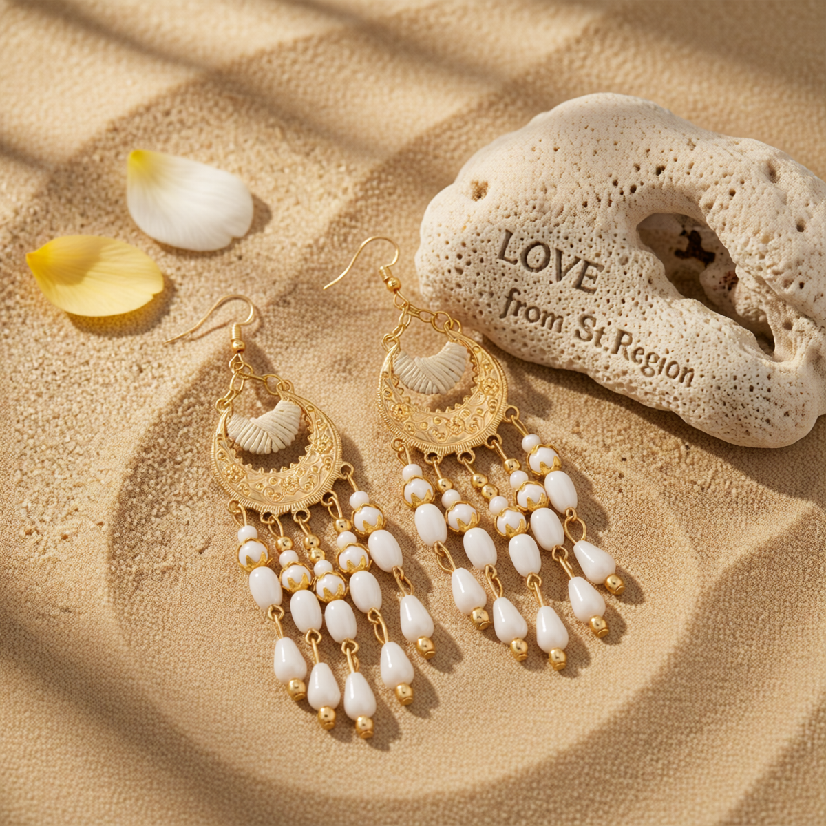 White Resin & Polyster Goldtone Tassel Drop Earrings
