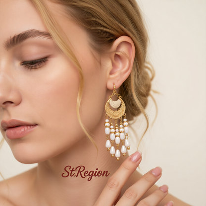 White Resin & Polyster Goldtone Tassel Drop Earrings