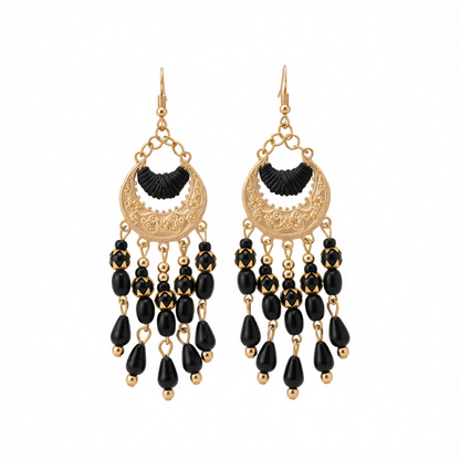 Black Resin & Polyster Goldtone Tassel Drop Earrings