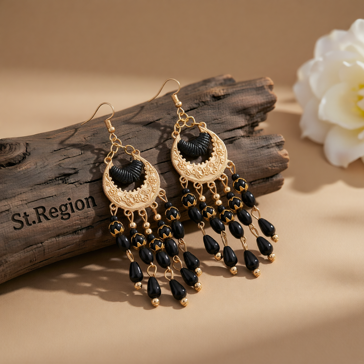 Black Resin & Polyster Goldtone Tassel Drop Earrings