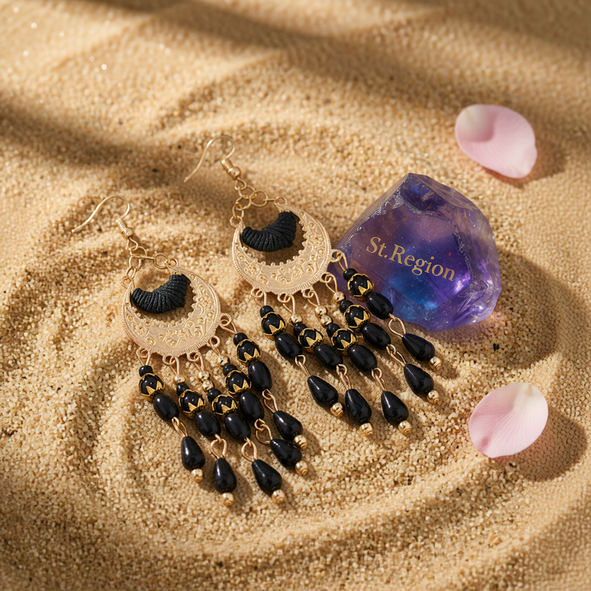 Black Resin & Polyster Goldtone Tassel Drop Earrings