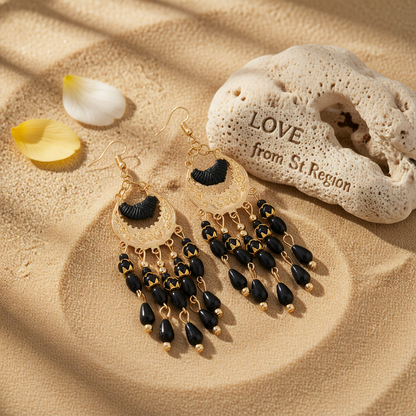 Black Resin & Polyster Goldtone Tassel Drop Earrings