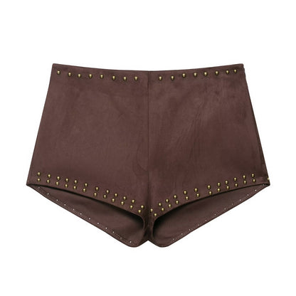 Rivet suede effect vest+shorts set