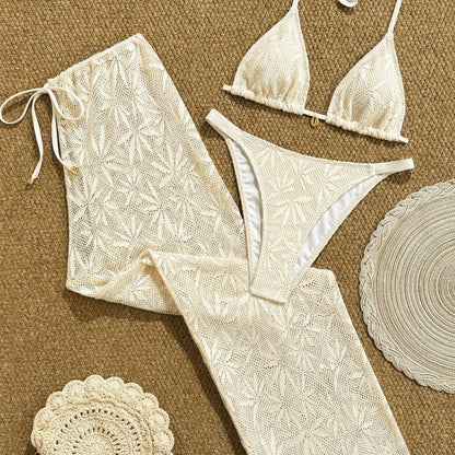 Women's Three-Piece Bikini Set with Halter Neck, Long Pants Swimwear for Beach Style New Fashion Bikini
