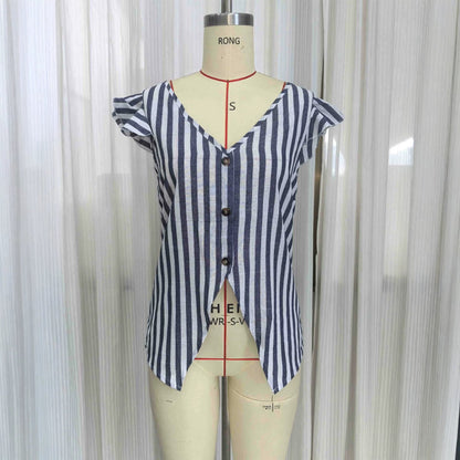 Striped V-neck top for women