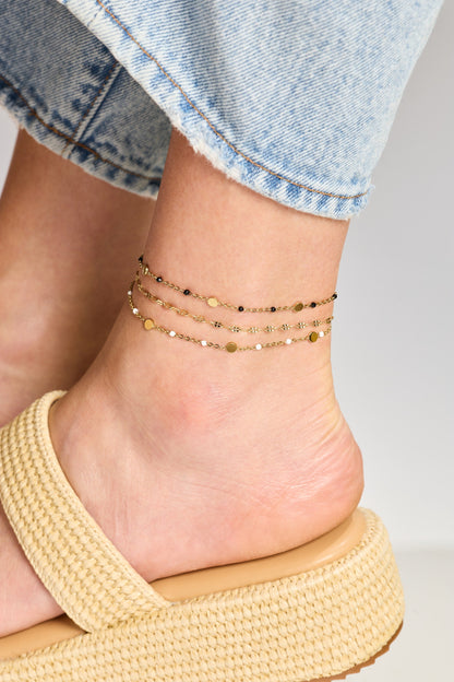Black Enameled Chain Coin Station Anklet