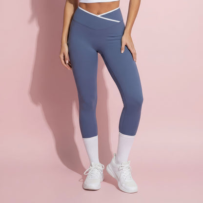 Anna-Kaci Active Women's High Waist Crossover Leggings with Contoured Fit and V-Shaped Waistband