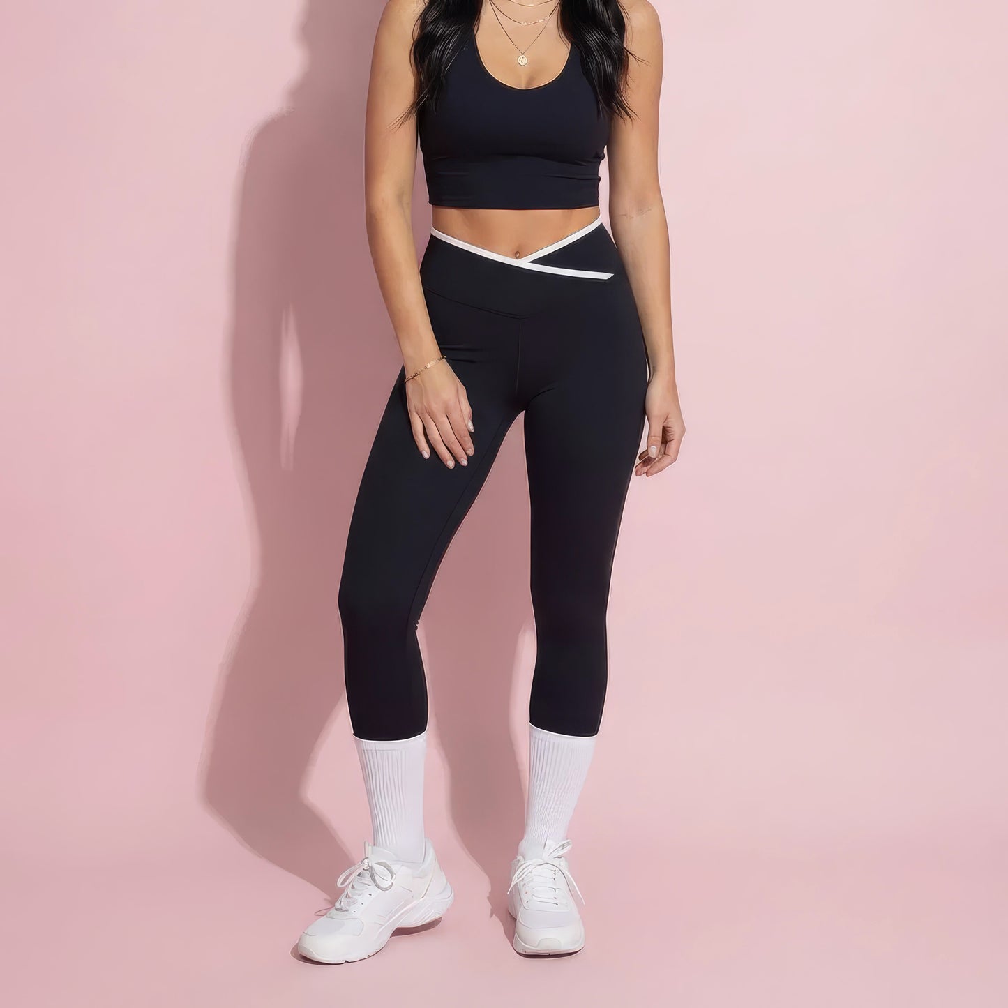 Anna-Kaci Active Women's High Waist Crossover Leggings with Contoured Fit and V-Shaped Waistband