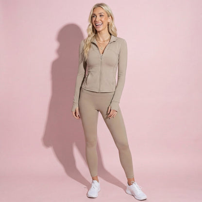 Anna-Kaci Active Women's Long Sleeve Fitted Athletic Jacket with Full Zip Front Thumbhole Cuffs and Contoured Seams