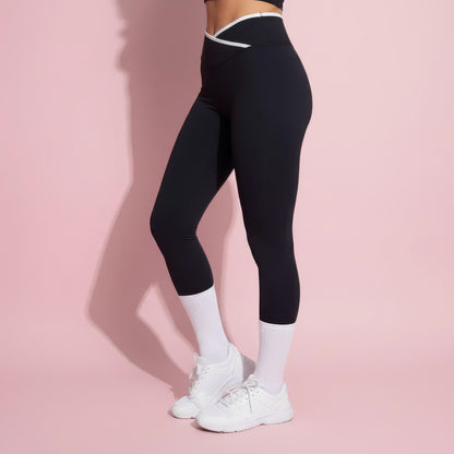 Anna-Kaci Active Women's High Waist Crossover Leggings with Contoured Fit and V-Shaped Waistband