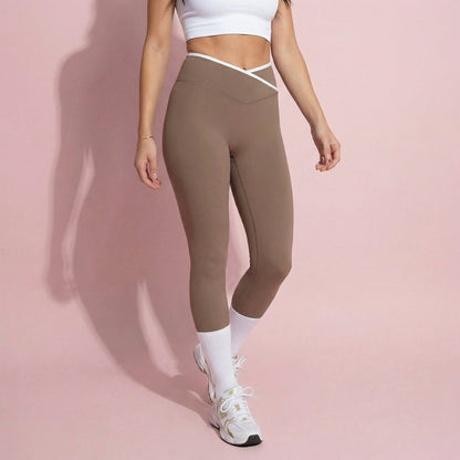 Anna-Kaci Active Women's High Waist Crossover Leggings with Contoured Fit and V-Shaped Waistband