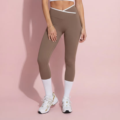Anna-Kaci Active Women's High Waist Crossover Leggings with Contoured Fit and V-Shaped Waistband