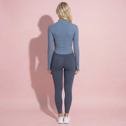 Anna-Kaci Active Women's Long Sleeve Zip Front Fitted Active Top with High Neck and Thumbhole Cuffs