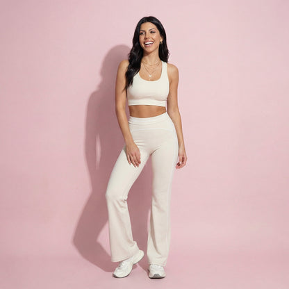 Anna-Kaci Active Women's High Waist Flare Leg Active Pants with Sculpting Fit and Contrast Seam Detailing