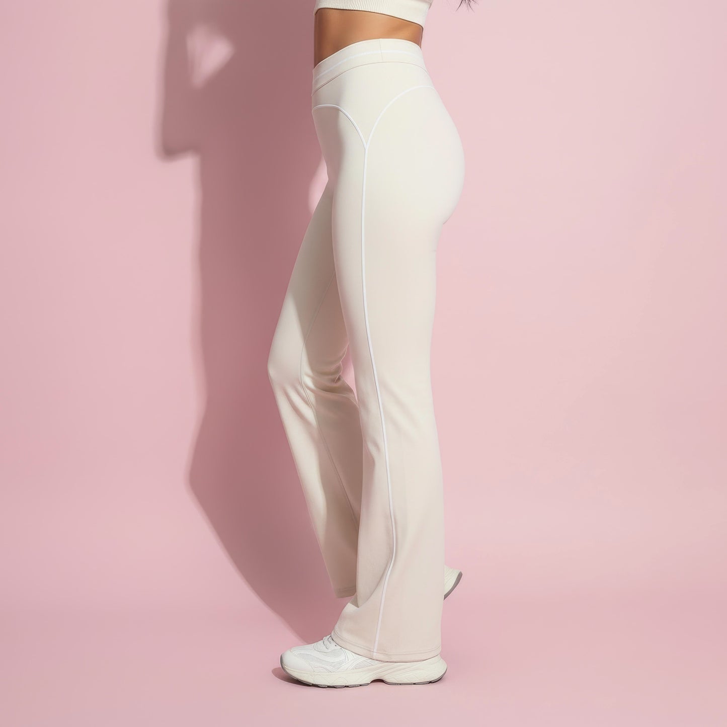 Anna-Kaci Active Women's High Waist Flare Leg Active Pants with Sculpting Fit and Contrast Seam Detailing