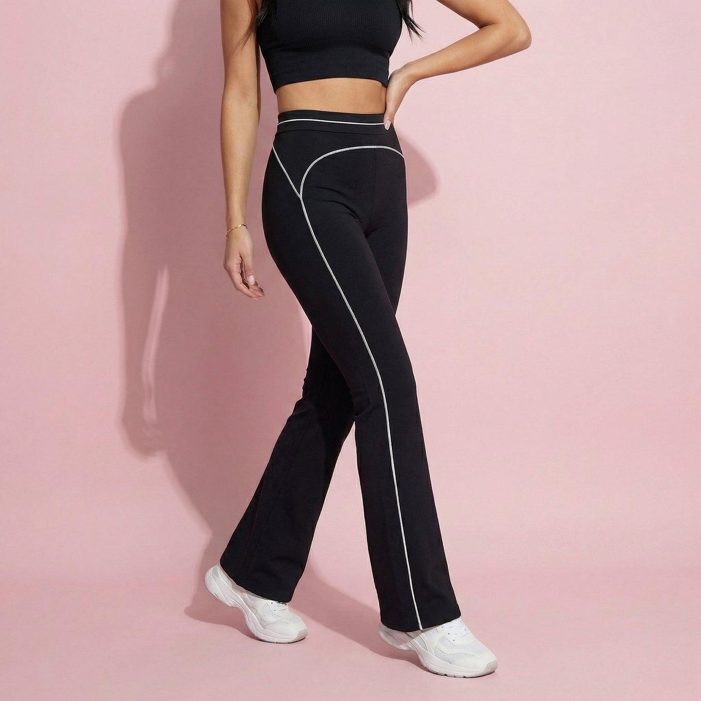 Anna-Kaci Active Women's High Waist Flare Leg Active Pants with Sculpting Fit and Contrast Seam Detailing