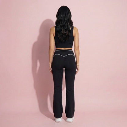 Anna-Kaci Active Women's High Waist Flare Leg Active Pants with Sculpting Fit and Contrast Seam Detailing