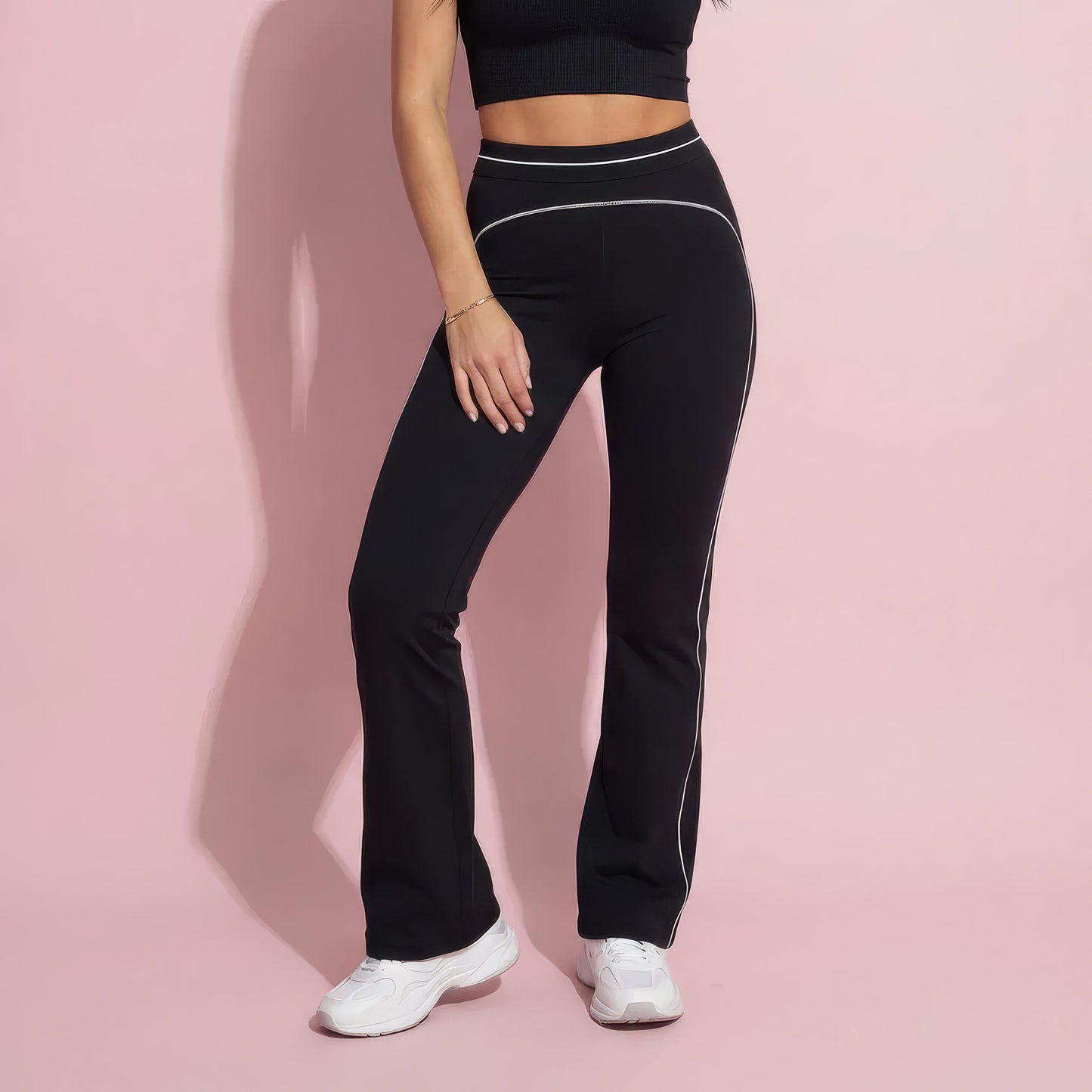 Anna-Kaci Active Women's High Waist Flare Leg Active Pants with Sculpting Fit and Contrast Seam Detailing
