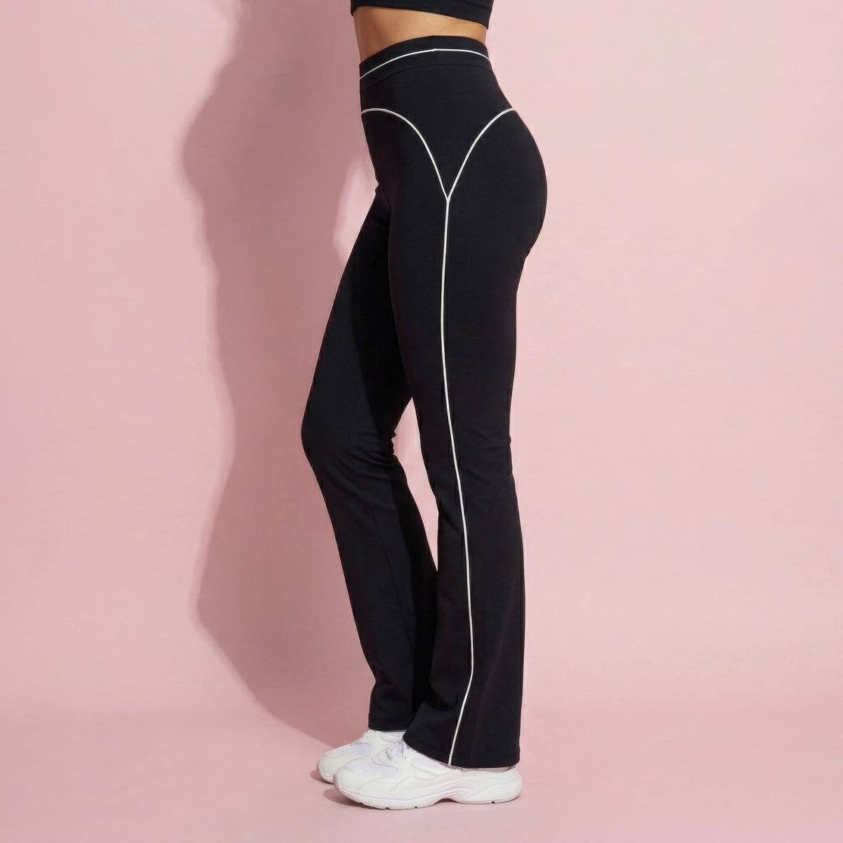 Anna-Kaci Active Women's High Waist Flare Leg Active Pants with Sculpting Fit and Contrast Seam Detailing
